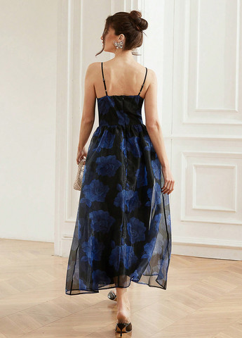 Чорна вечірня сукня а-силует SHEIN троянди