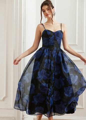 Чорна вечірня сукня а-силует SHEIN троянди