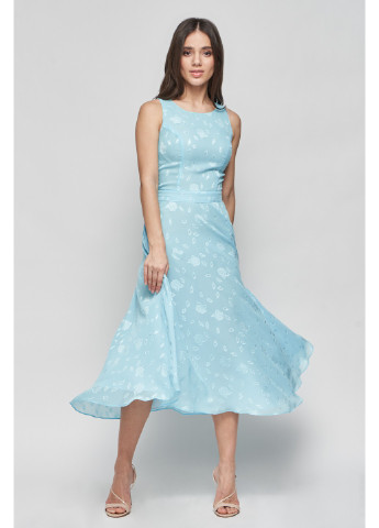 Блакитна коктейльна сукня венді кльош, з пишною спідницею BYURSE з квітковим принтом