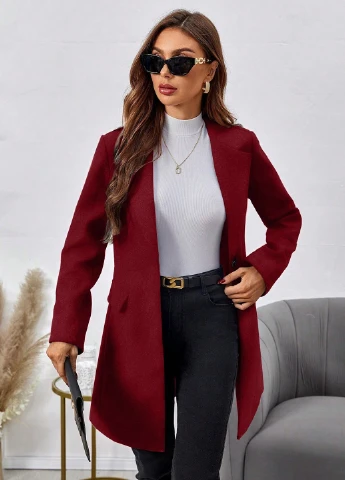 Бордовое демисезонное Пальто однобортное SHEIN