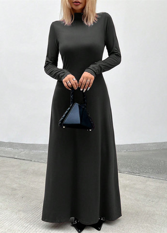 Чорна кежуал сукня сукня-водолазка, кльош SHEIN однотонна