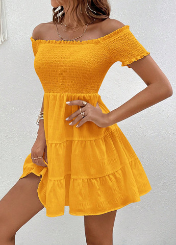 Жовтий кежуал сукня з відкритими плечима SHEIN однотонна