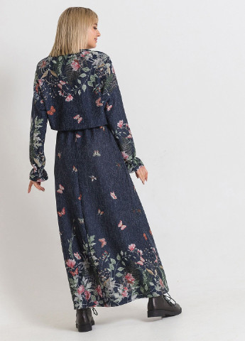 Темно-синее кэжуал платье Vovk с цветочным принтом