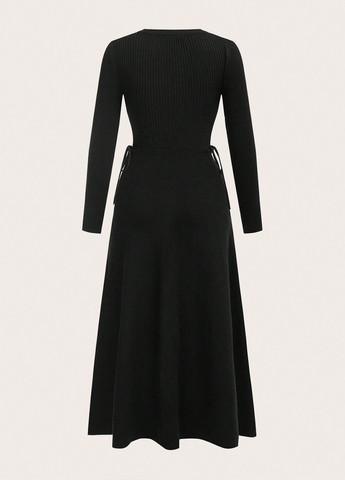 Черное кэжуал платье а-силуэт, платье-свитер SHEIN однотонное