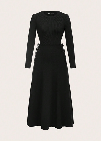 Черное кэжуал платье а-силуэт, платье-свитер SHEIN однотонное