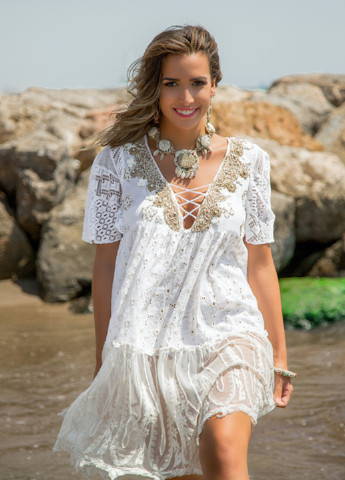 Белое пляжное платье а-силуэт Anastasea однотонное