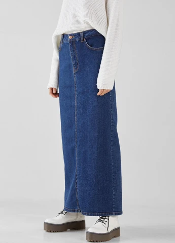 Темно-синяя джинсовая однотонная юбка Bershka