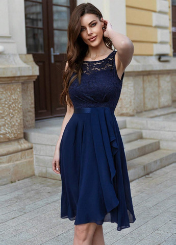 Темно-синее кэжуал платье клеш SHEIN однотонное