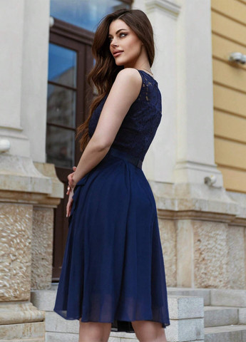 Темно-синее кэжуал платье клеш SHEIN однотонное