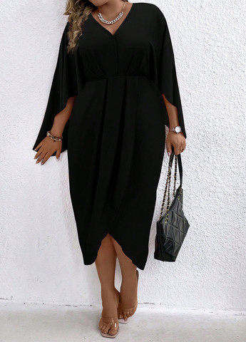 Чорна святковий, вечірня, кежуал сукня на запах, футляр SHEIN однотонна