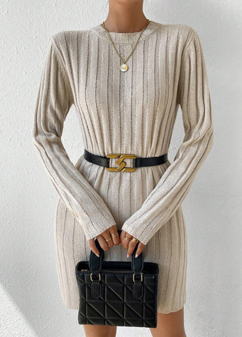 Світло-бежева кежуал сукня сукня светр SHEIN однотонна