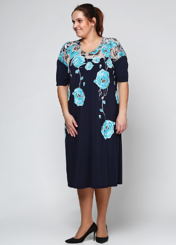 Темно-синее кэжуал платье Big Fashion Style с цветочным принтом