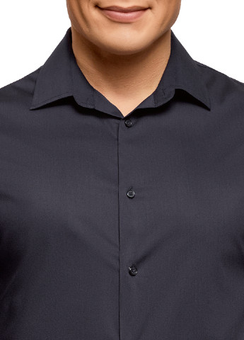 Темно-синяя кэжуал рубашка однотонная Oodji с длинным рукавом