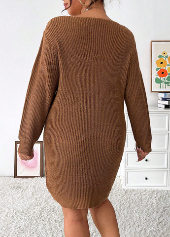 Коричневое кэжуал платье платье-свитер SHEIN однотонное