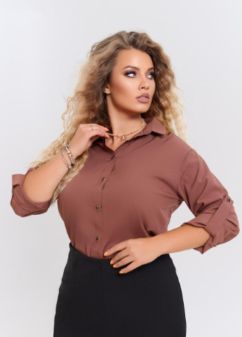Кофейная женская классическая рубашка цвет капучино 374355 New Trend