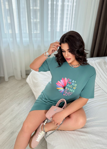 Бирюзовое кэжуал платье платье-футболка Demma с надписью