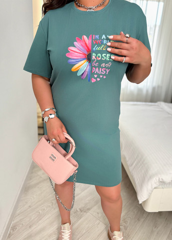 Бирюзовое кэжуал платье платье-футболка Demma с надписью