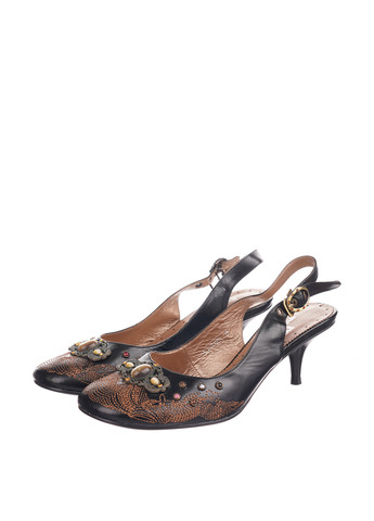 Черные женские кэжуал туфли с вышивкой, с брошкой, со стразами на среднем каблуке - фото