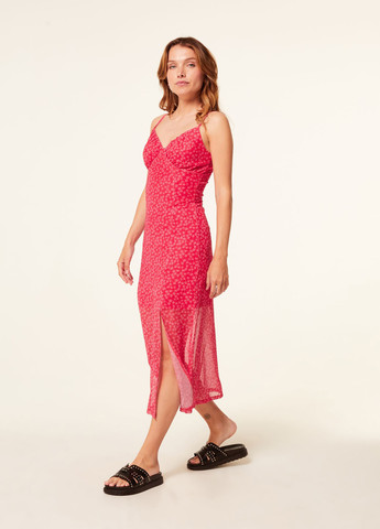 Красное кэжуал платье с открытыми плечами Jennyfer с цветочным принтом