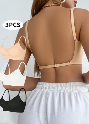 Комбинированный бесшовный бюстгальтер (3 шт.) SHEIN без косточек полиамид