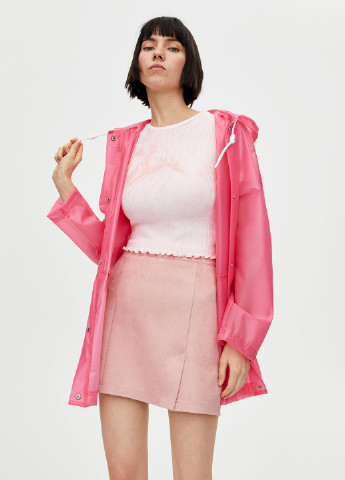 Светло-розовая кэжуал однотонная юбка Pull & Bear а-силуэта (трапеция)
