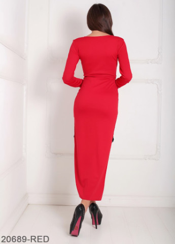 Красное кэжуал елегантное женское платье со шлейфом и кружевной кромкой на юбке bristol Podium однотонное