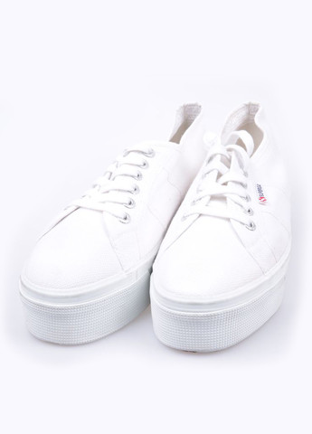 Женские белые осенние кеды Superga на шнурках с белой подошвой - фото