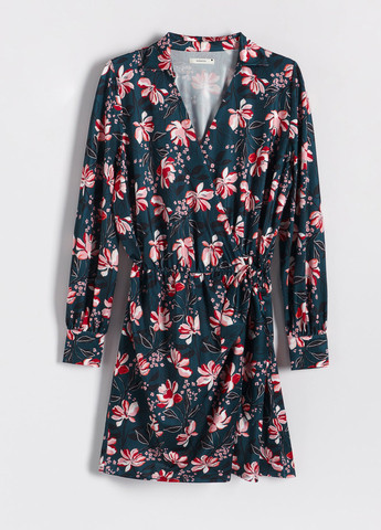 Темно-синее кэжуал платье на запах Reserved с цветочным принтом