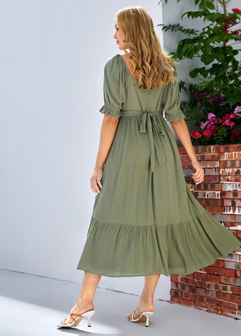 Оливкова (хакі) кежуал сукня а-силует SHEIN однотонна