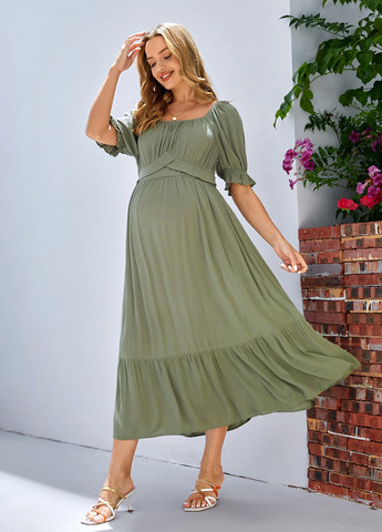 Оливкова (хакі) кежуал сукня а-силует SHEIN однотонна