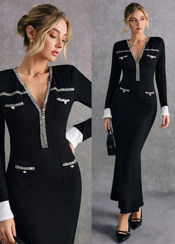 Чорна ділова, кежуал сукня годе SHEIN однотонна