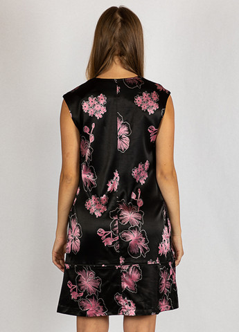 Черное кэжуал платье а-силуэт Time of Style с цветочным принтом