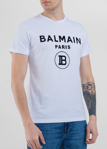 Белая черная футболка с логотипом Balmain