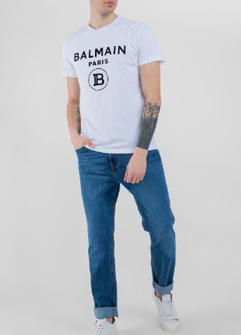 Біла чорна футболка з логотипом Balmain