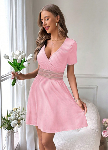 Рожева кежуал сукня з спідницею-сонце, в стилі армпір SHEIN однотонна