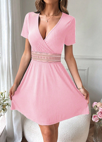 Рожева кежуал сукня з спідницею-сонце, в стилі армпір SHEIN однотонна