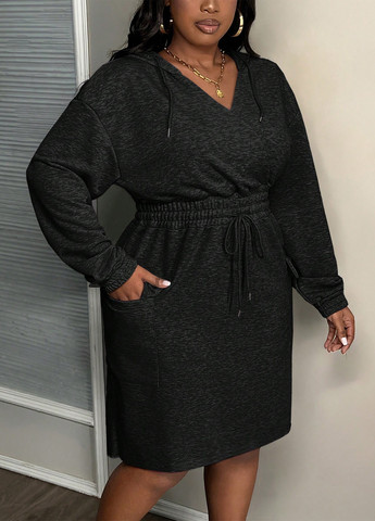 Черное кэжуал платье платье-худи SHEIN меланжевое