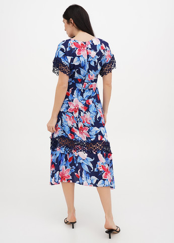 Темно-синее кэжуал платье клеш Vicolo с цветочным принтом