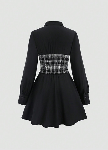 Чорна коктейльна, кежуал сукня сукня-сорочка, сукня-трансформер SHEIN в клітинку