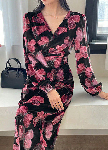 Черное кэжуал платье а-силуэт SHEIN бабочки