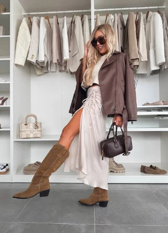Светло-бежевая кэжуал однотонная юбка Fashion а-силуэта (трапеция)