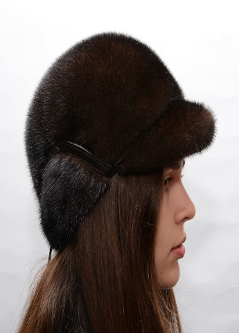 Хутряна норкова жіноча шапка жокейка Меховой Стиль отворот (198075243)