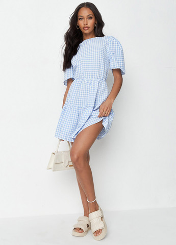Голубое кэжуал платье Missguided в клетку
