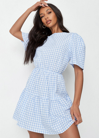 Голубое кэжуал платье Missguided в клетку