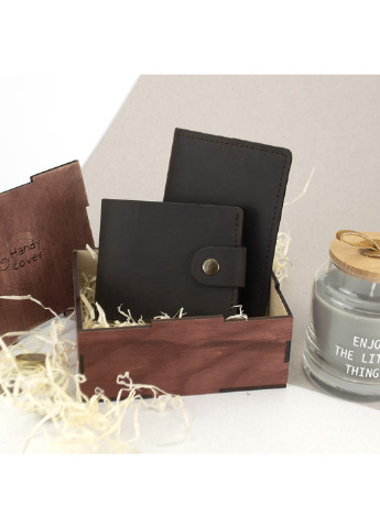 Чоловічий подарунковий набір №47 коричневий (гаманець і обкладинка на паспорт) в коробці HandyCover (227842484)