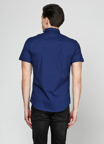 Синяя кэжуал рубашка с абстрактным узором Madoc Jeans с коротким рукавом