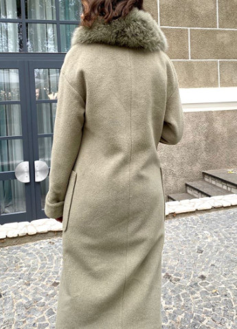 Зеленое зимнее Пальто из шерстяной ткани с отделкой песцом оверсайз Шикарные меха