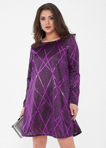 Фиолетовое коктейльное платье а-силуэт Ager с геометрическим узором