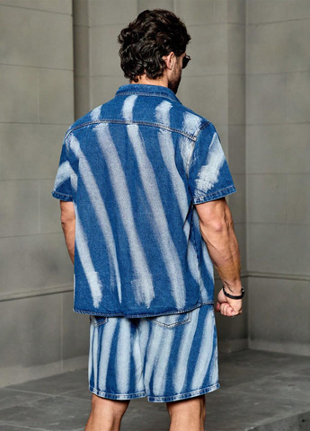 Блакитний літній костюм (сорочка, шорти) з шортами, з сорочкою SHEIN