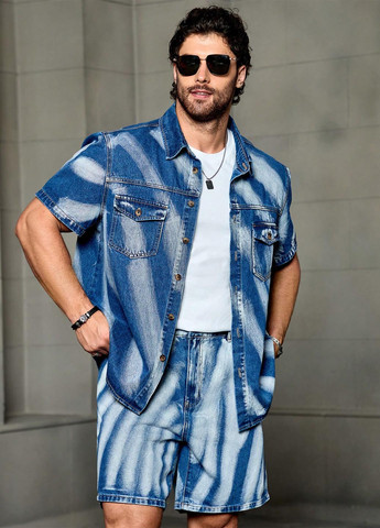 Блакитний літній костюм (сорочка, шорти) з шортами, з сорочкою SHEIN